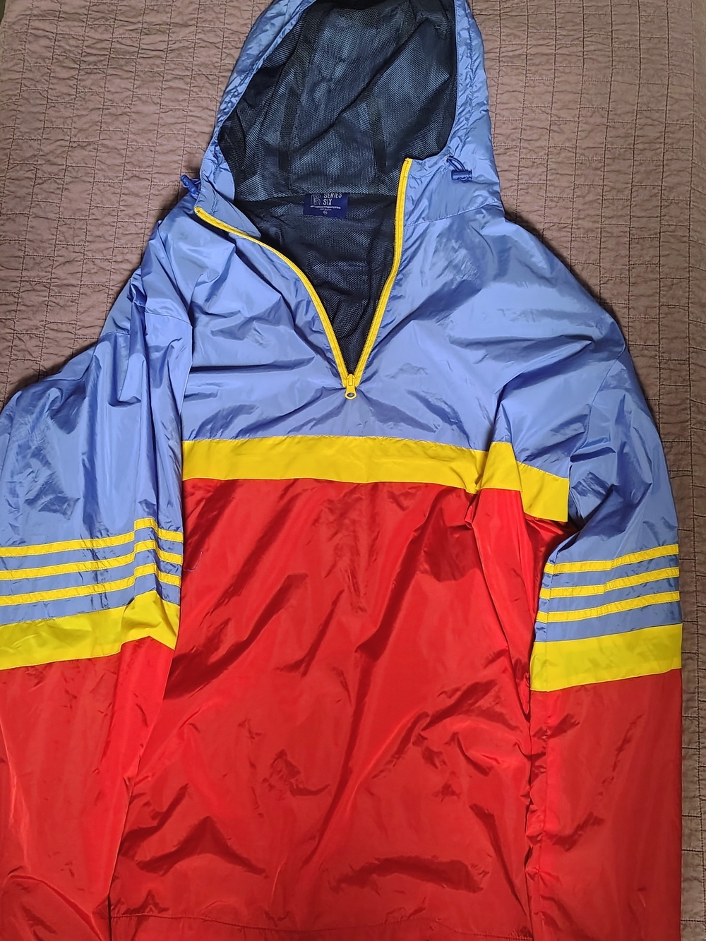 Series Six Colorblock Anorak Jacket Mens XXL Blue Red Yellow Hooded Windbreaker